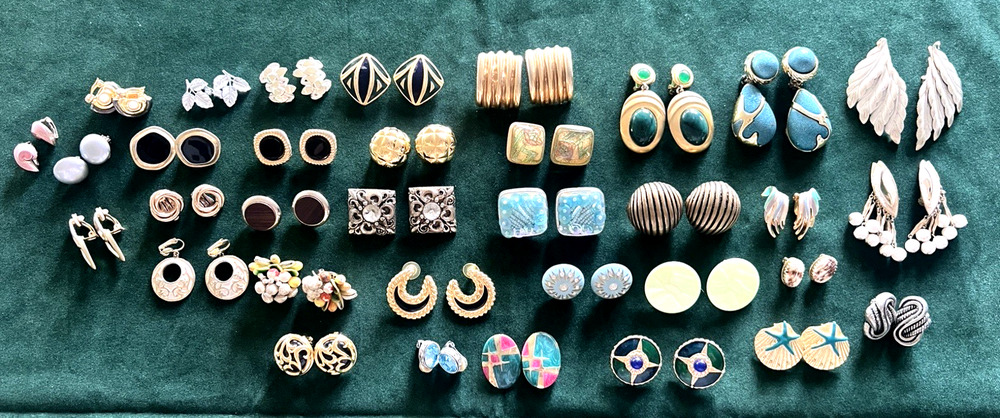 ESTATE Lot Various Earrings 36 Pairs 1980s Style Dangles Studs Huggies Hoops